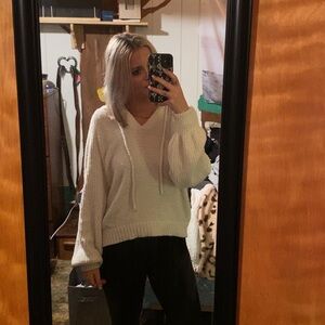 Cozy White Knit Hoodie